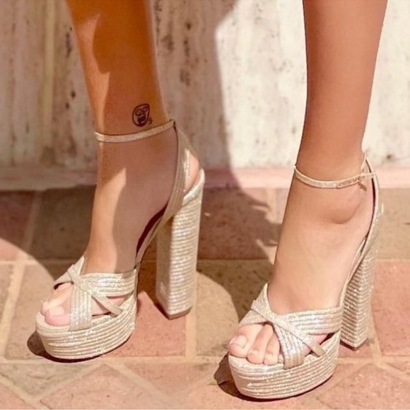 Aquazzura Sundance 140 Glitter platform heeled sandals size 38 - Picture 1 of 17